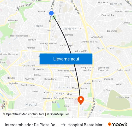 Intercambiador De Plaza De Castilla to Hospital Beata María Ana map