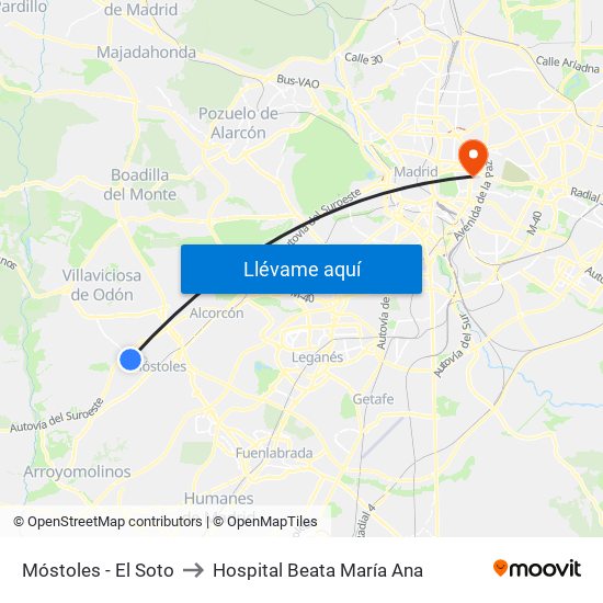 Móstoles - El Soto to Hospital Beata María Ana map