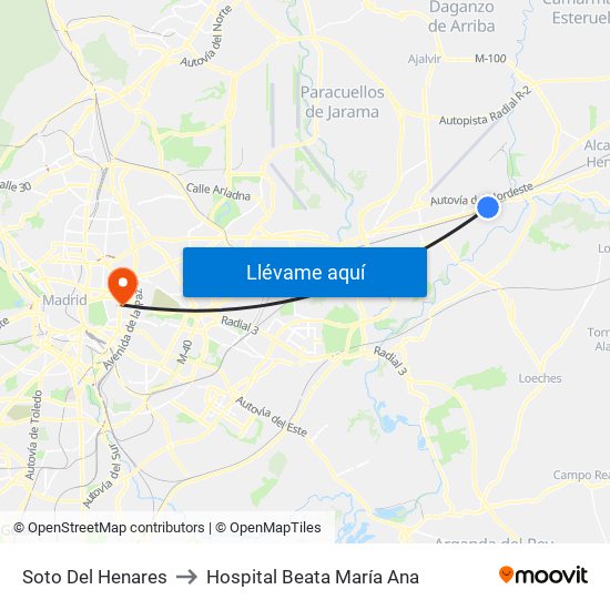 Soto Del Henares to Hospital Beata María Ana map