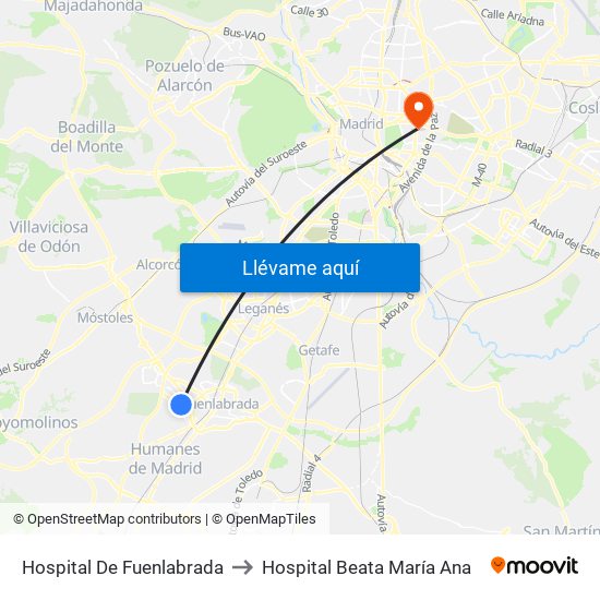 Hospital De Fuenlabrada to Hospital Beata María Ana map