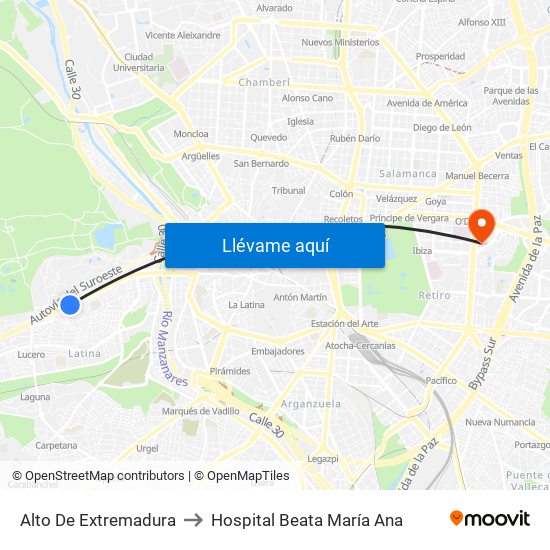 Alto De Extremadura to Hospital Beata María Ana map