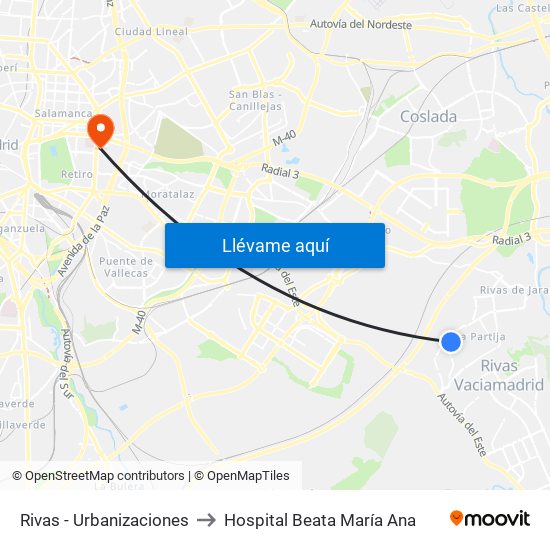 Rivas - Urbanizaciones to Hospital Beata María Ana map