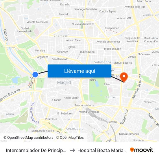 Intercambiador De Príncipe Pío to Hospital Beata María Ana map