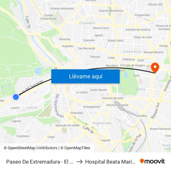 Paseo De Extremadura - El Greco to Hospital Beata María Ana map
