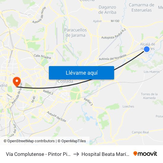 Vía Complutense - Pintor Picasso to Hospital Beata María Ana map
