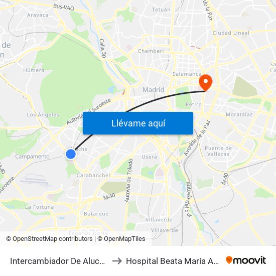 Intercambiador De Aluche to Hospital Beata María Ana map