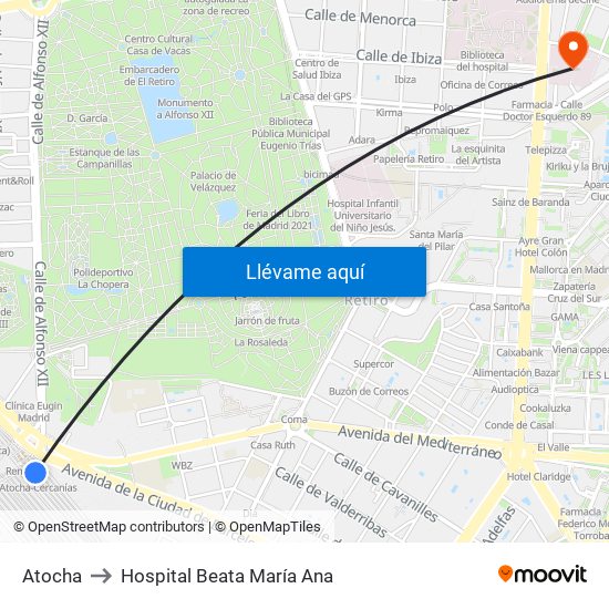 Atocha to Hospital Beata María Ana map