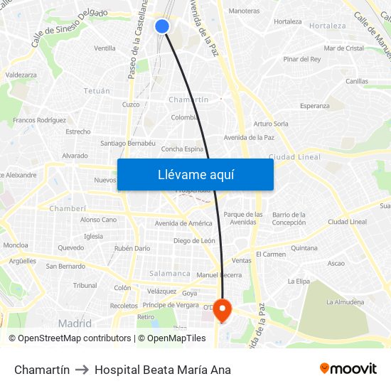 Chamartín to Hospital Beata María Ana map