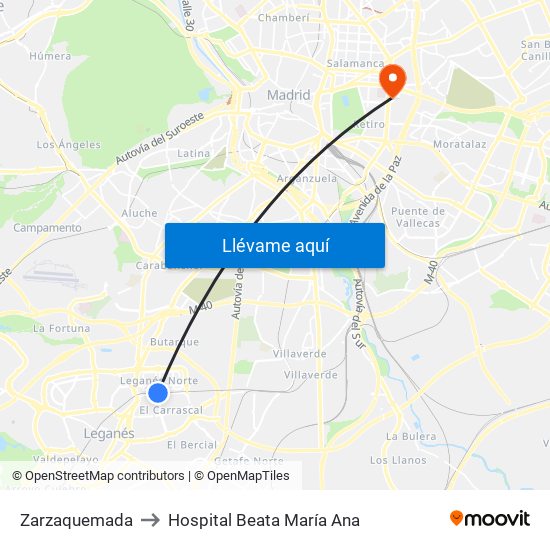 Zarzaquemada to Hospital Beata María Ana map