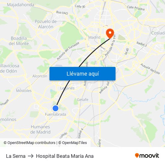La Serna to Hospital Beata María Ana map