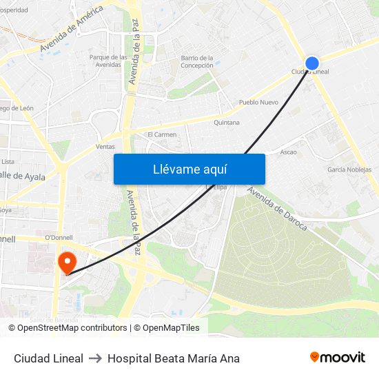 Ciudad Lineal to Hospital Beata María Ana map