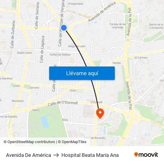 Avenida De América to Hospital Beata María Ana map
