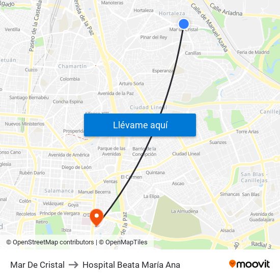 Mar De Cristal to Hospital Beata María Ana map