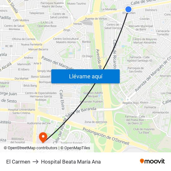 El Carmen to Hospital Beata María Ana map