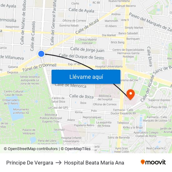Príncipe De Vergara to Hospital Beata María Ana map