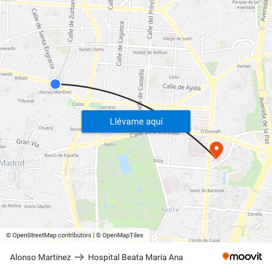 Alonso Martínez to Hospital Beata María Ana map