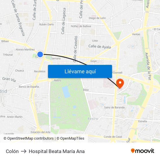 Colón to Hospital Beata María Ana map