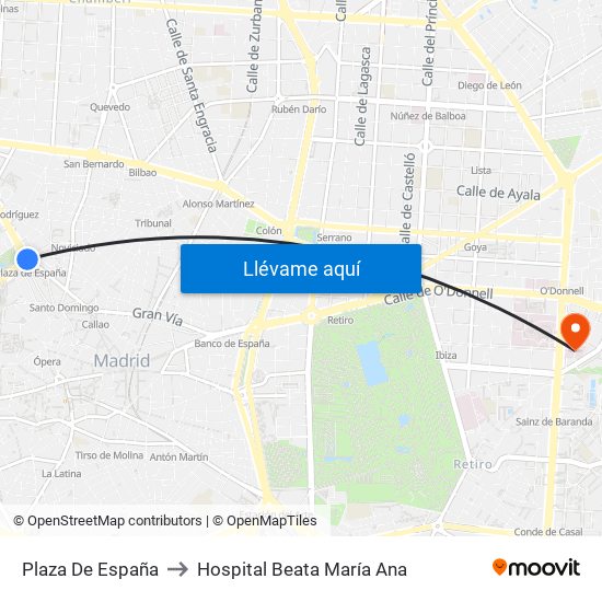 Plaza De España to Hospital Beata María Ana map