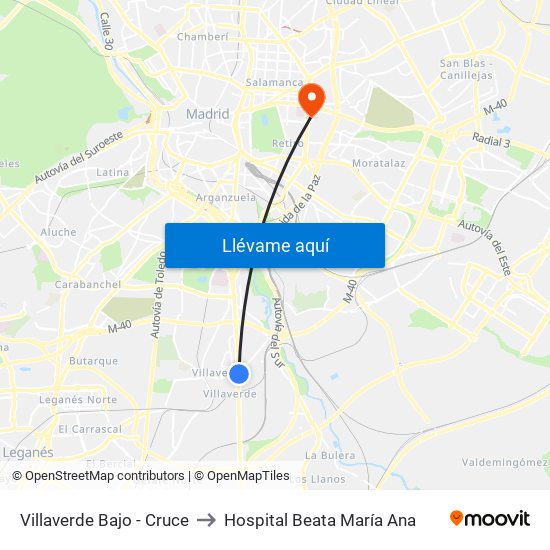Villaverde Bajo - Cruce to Hospital Beata María Ana map