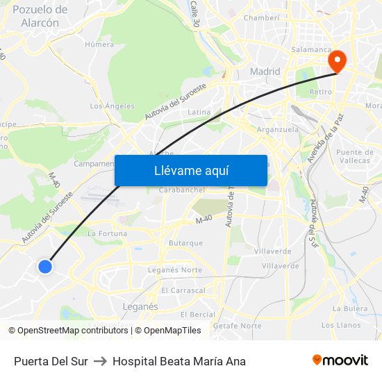 Puerta Del Sur to Hospital Beata María Ana map