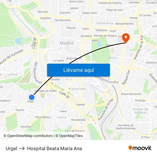 Urgel to Hospital Beata María Ana map