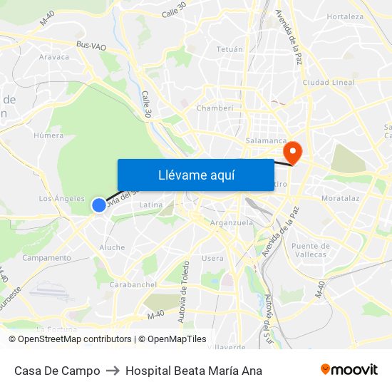 Casa De Campo to Hospital Beata María Ana map