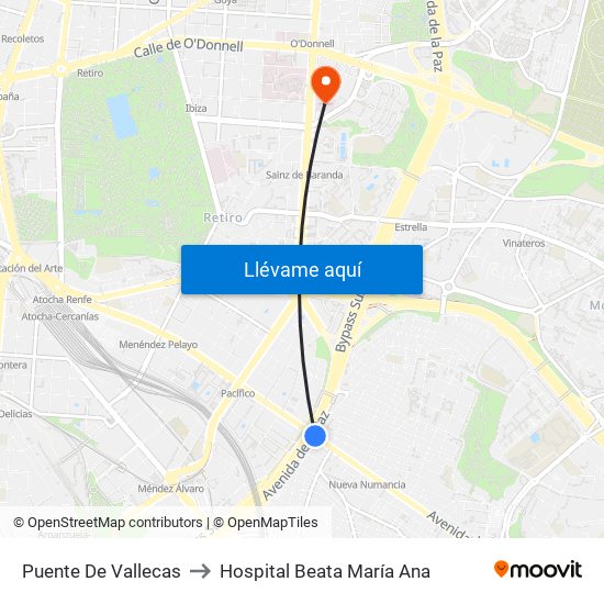 Puente De Vallecas to Hospital Beata María Ana map