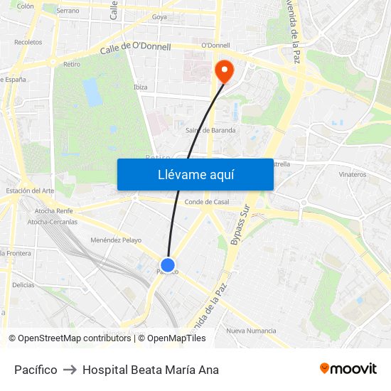 Pacífico to Hospital Beata María Ana map