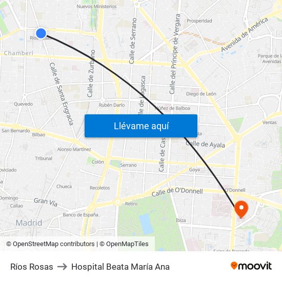 Ríos Rosas to Hospital Beata María Ana map