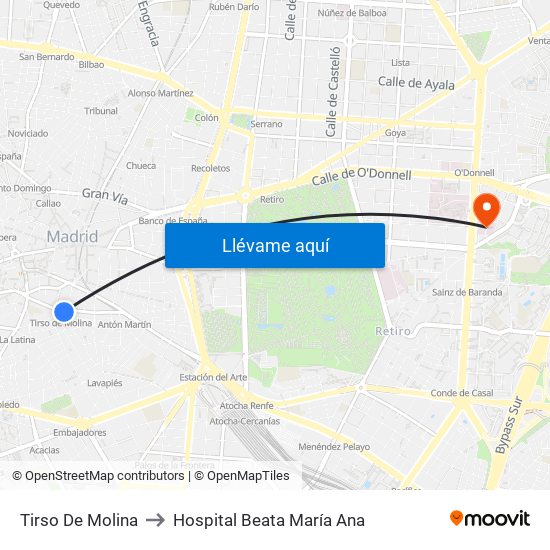 Tirso De Molina to Hospital Beata María Ana map