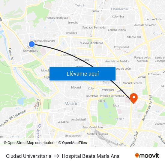 Ciudad Universitaria to Hospital Beata María Ana map