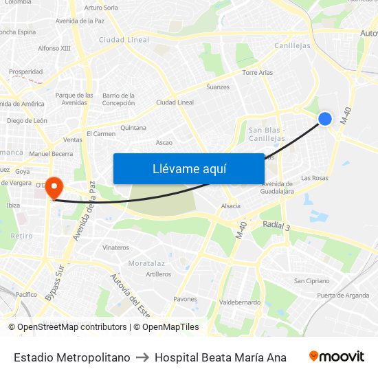 Estadio Metropolitano to Hospital Beata María Ana map