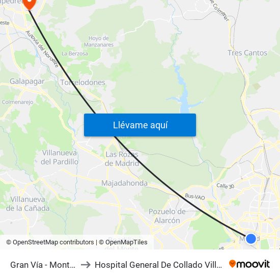 Gran Vía - Montera to Hospital General De Collado Villalba. map