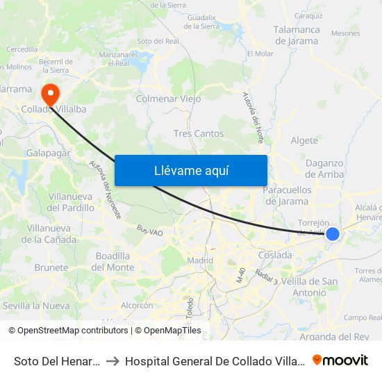 Soto Del Henares to Hospital General De Collado Villalba. map