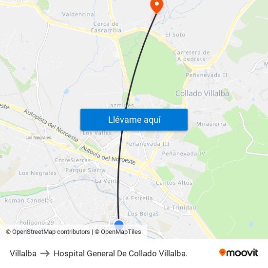 Villalba to Hospital General De Collado Villalba. map