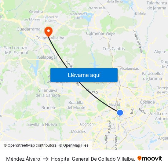 Méndez Álvaro to Hospital General De Collado Villalba. map