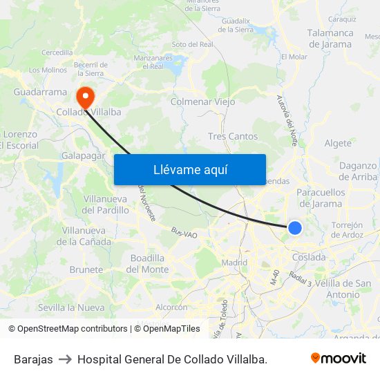 Barajas to Hospital General De Collado Villalba. map