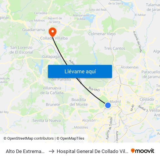 Alto De Extremadura to Hospital General De Collado Villalba. map