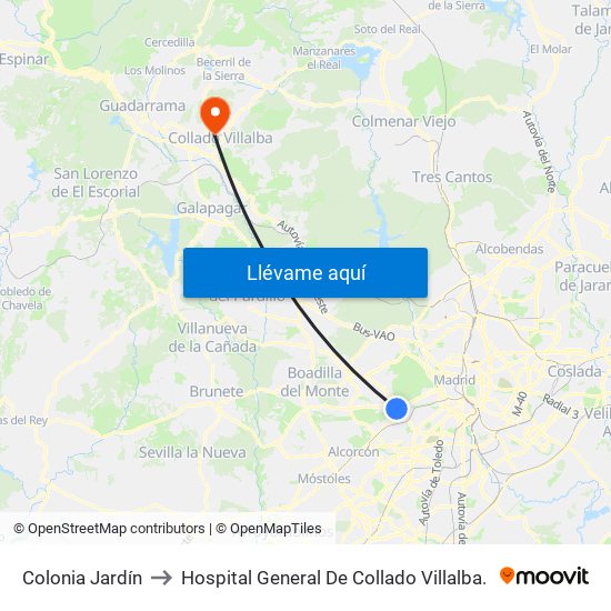 Colonia Jardín to Hospital General De Collado Villalba. map