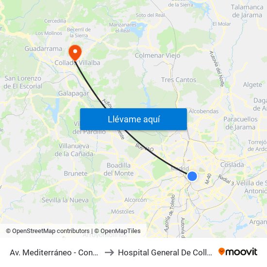Av. Mediterráneo - Conde De Casal to Hospital General De Collado Villalba. map