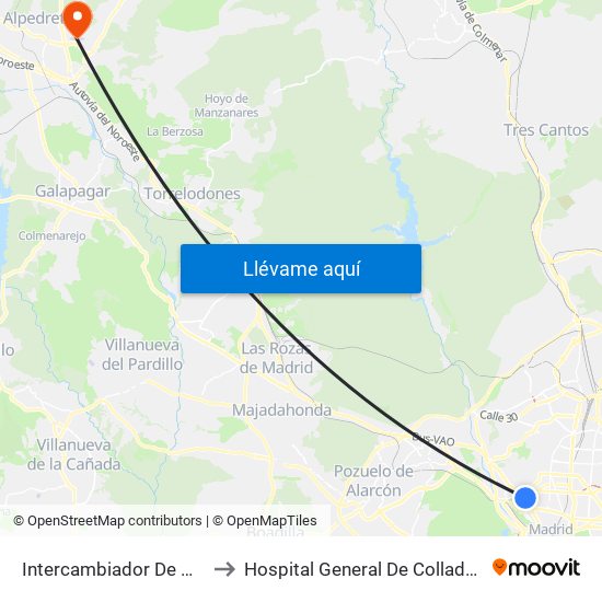Intercambiador De Moncloa to Hospital General De Collado Villalba. map