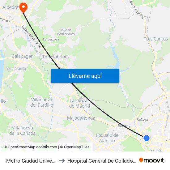Metro Ciudad Universitaria to Hospital General De Collado Villalba. map