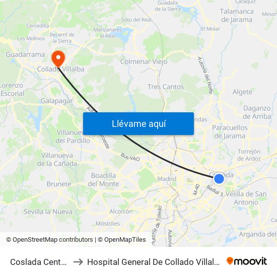 Coslada Central to Hospital General De Collado Villalba. map