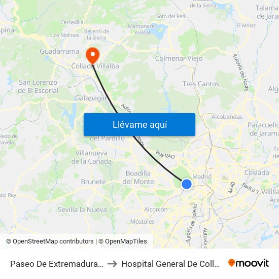 Paseo De Extremadura - El Greco to Hospital General De Collado Villalba. map