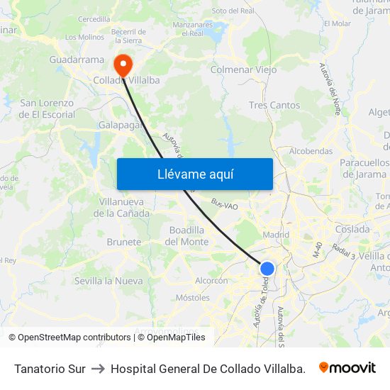 Tanatorio Sur to Hospital General De Collado Villalba. map