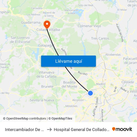 Intercambiador De Aluche to Hospital General De Collado Villalba. map