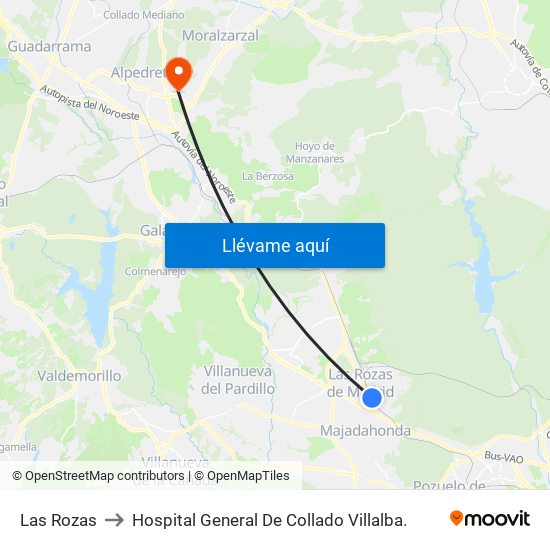 Las Rozas to Hospital General De Collado Villalba. map