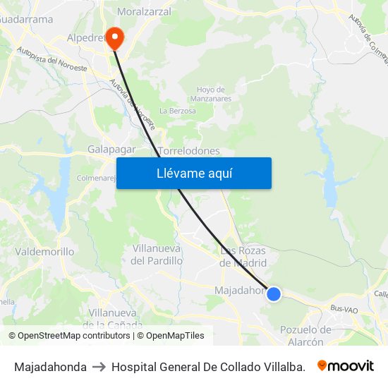 Majadahonda to Hospital General De Collado Villalba. map
