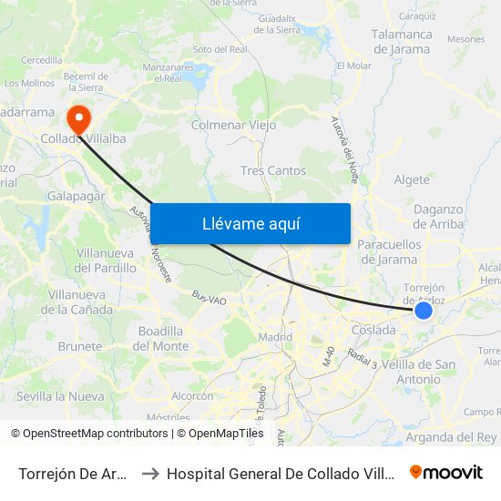 Torrejón De Ardoz to Hospital General De Collado Villalba. map