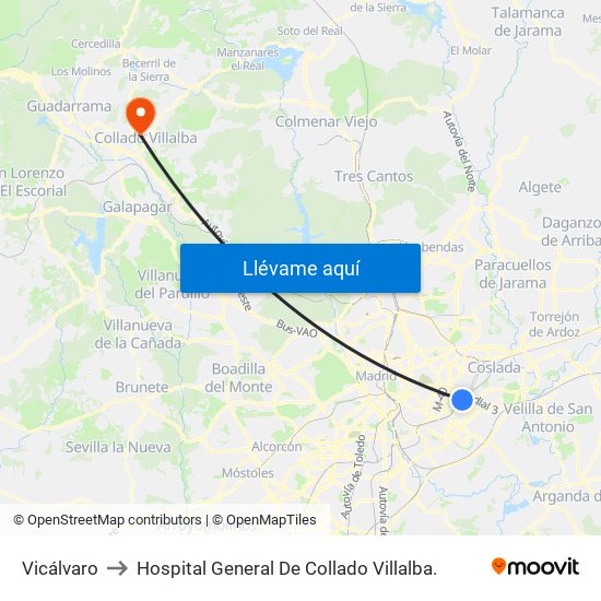 Vicálvaro to Hospital General De Collado Villalba. map